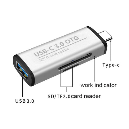 ADS-103 3 in 1 Type-C Male to USB 3.0 Female + SD / TF Card Slots OTG Adapter SD / TF Card Reader (Silver) -  by buy2fix | Online Shopping UK | buy2fix