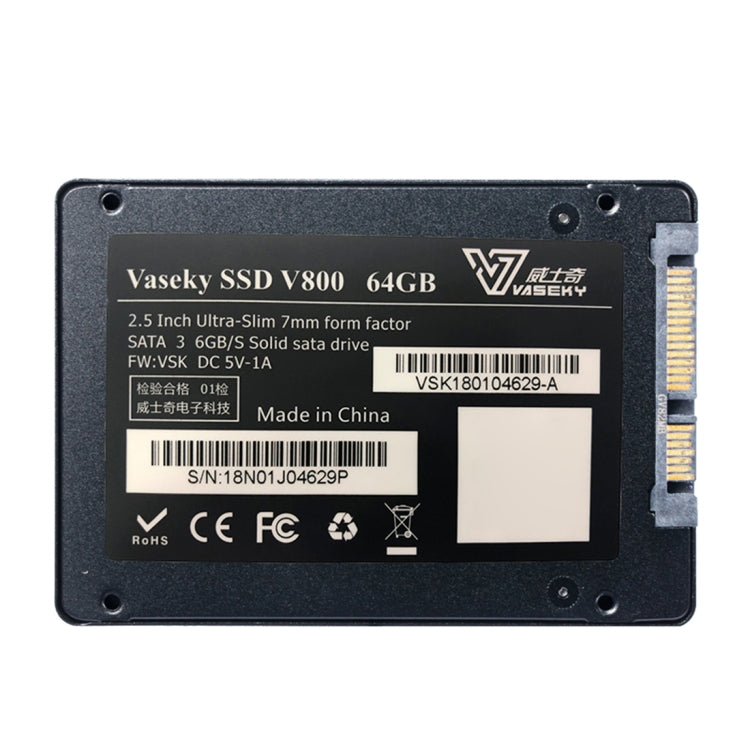 Vaseky V800 64GB 2.5 inch SATA3 6GB/s Ultra-Slim 7mm Solid State Drive SSD Hard Disk Drive for Desktop, Notebook - Solid State Drives by Vaseky | Online Shopping UK | buy2fix