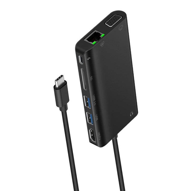 Onten 9591BD 8 in 1 USB-C / Type-C to PD USB-C / Type-C Charging + 100M Ethernet Port + Dual USB 3.0 + HDMI + VGA + SD Card Slot + 3.5mm AUX HUB (Black) - USB HUB by Onten | Online Shopping UK | buy2fix