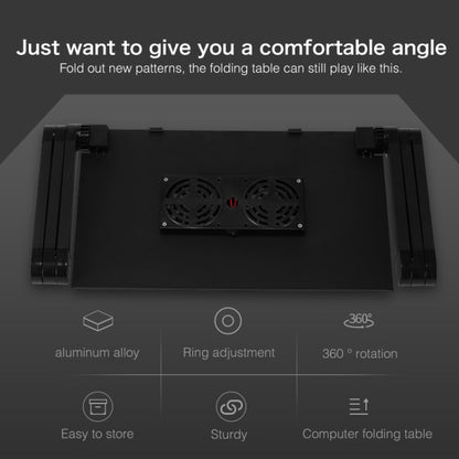 Portable 360 Degree Adjustable Foldable Aluminium Alloy Desk Stand with Double CPU Fans & Mouse Pad for Laptop / Notebook, Desk Size: 480mm x 260mm(Black) - Computer & Networking by buy2fix | Online Shopping UK | buy2fix