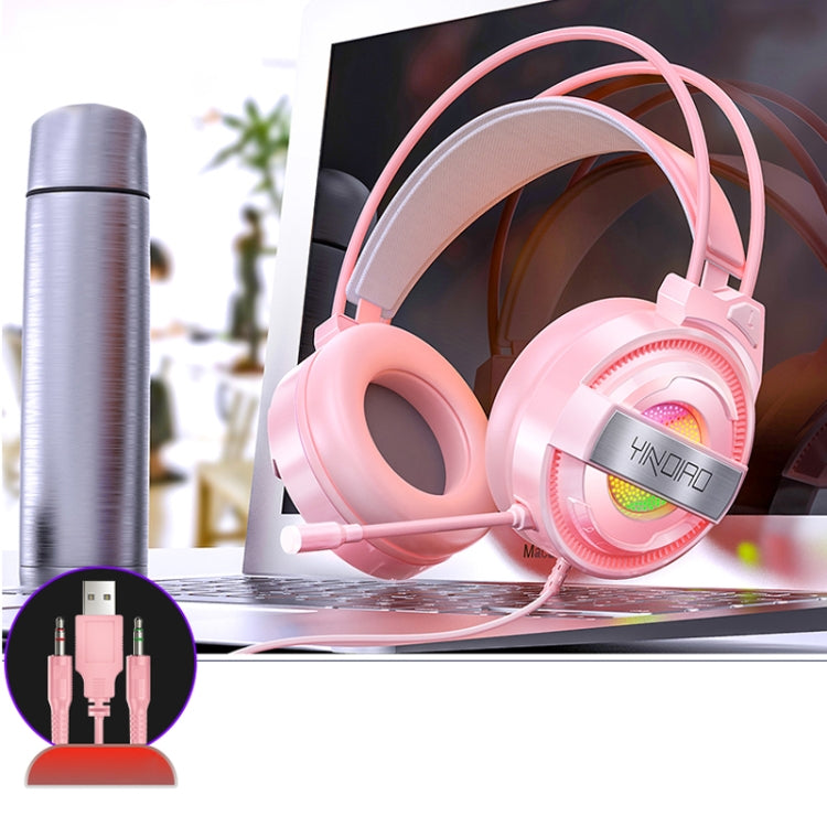 YINDIAO Q3 USB + Dual 3.5mm Wired E-sports Gaming Headset with Mic & RGB Light, Cable Length: 1.67m(Pink) - Multimedia Headset by YINDIAO | Online Shopping UK | buy2fix