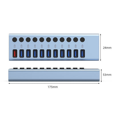 11 in 1 USB 3.0 HUB Splitter with Independent Switch & 12V 4A Power Supply - USB 3.0 HUB by buy2fix | Online Shopping UK | buy2fix