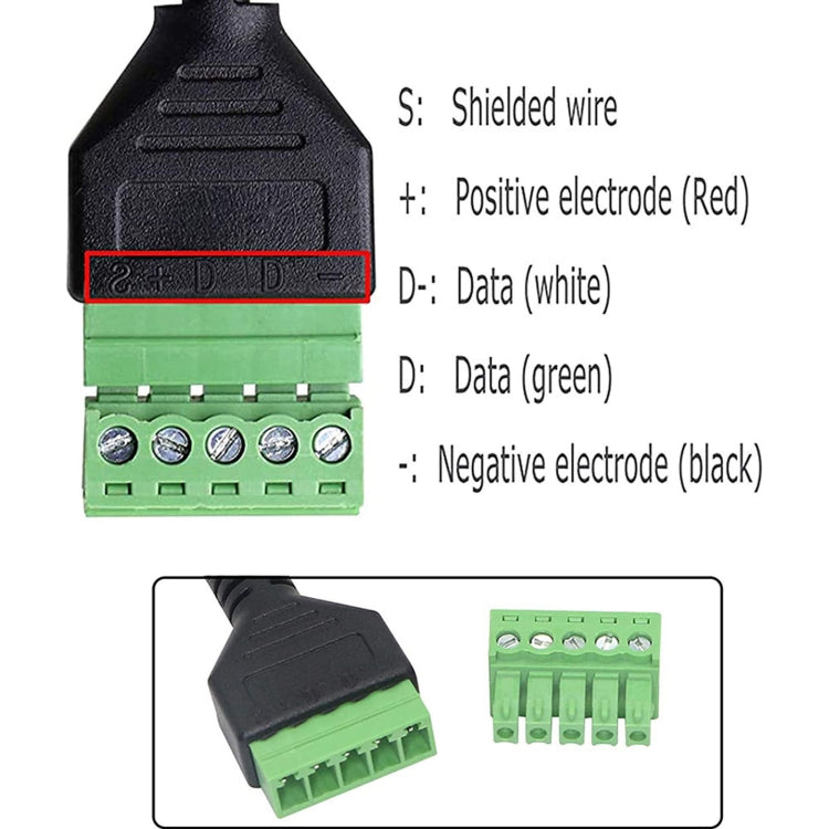 U-shaped Elbow USB-C / Type-C Male to 5 Pin Green Pluggable Terminal Solder-free Connector Cable - Computer & Networking by buy2fix | Online Shopping UK | buy2fix