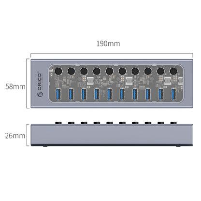 ORICO AT2U3-10AB-GY-BP 10 Ports USB 3.0 HUB with Individual Switches & Blue LED Indicator, UK Plug - USB 3.0 HUB by ORICO | Online Shopping UK | buy2fix