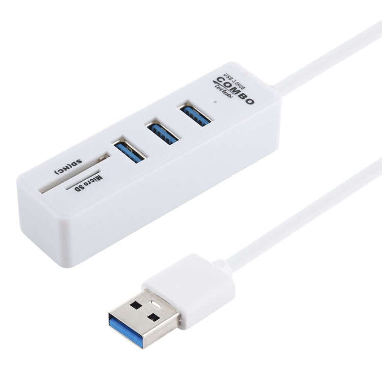 2 in 1 TF / SD Card Reader + 3 x USB 3.0 Ports to USB 3.0 HUB Converter, Cable Length: 26cm(White) - USB 3.0 HUB by buy2fix | Online Shopping UK | buy2fix