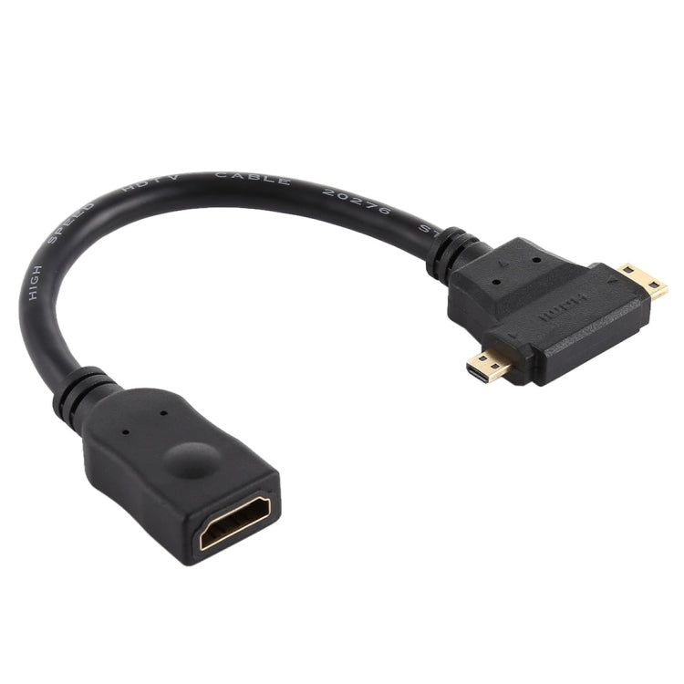 HDMI Female to Mini HDMI + Micro HDMI T Shape Cable(Black) - Cable by buy2fix | Online Shopping UK | buy2fix