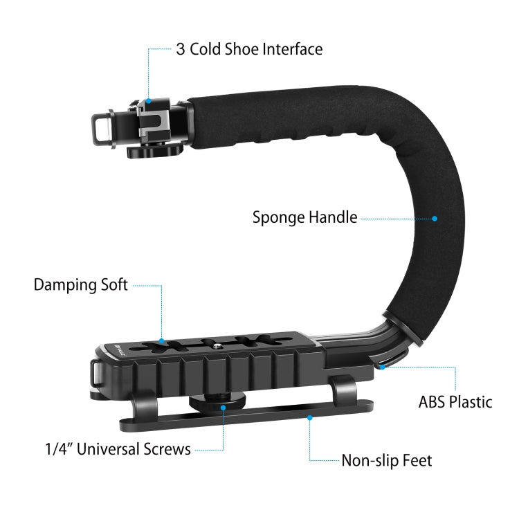 PULUZ U/C Shape Portable Handheld DV Bracket Stabilizer + LED Studio Light + Video Shotgun Microphone Kit with Cold Shoe Tripod Head  for All SLR Cameras and Home DV Camera - Camera Stabilizer by PULUZ | Online Shopping UK | buy2fix