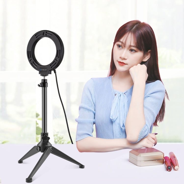 PULUZ 4.7 inch 12cm USB 10 Modes 8 Colors RGBW Dimmable LED Ring Vlogging Photography Video Lights + Desktop Tripod  Mount with Cold Shoe Tripod Ball Head(Black) - Ring Light by PULUZ | Online Shopping UK | buy2fix