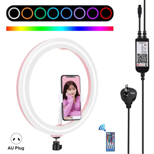 PULUZ 11.8 inch 30cm RGB Dimmable LED Ring Vlogging Selfie Photography Video Lights with Cold Shoe Tripod Ball Head & Phone Clamp (Pink)(AU Plug) - Consumer Electronics by PULUZ | Online Shopping UK | buy2fix