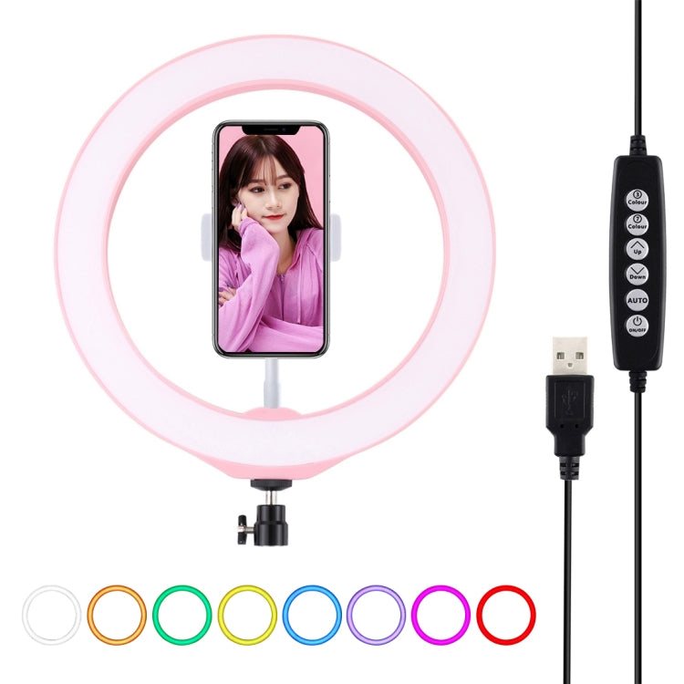 PULUZ 10.2 inch 26cm USB 10 Modes 8 Colors RGBW Dimmable LED Ring Vlogging Photography Video Lights with Cold Shoe Tripod Ball Head & Phone Clamp(Pink) - Consumer Electronics by PULUZ | Online Shopping UK | buy2fix