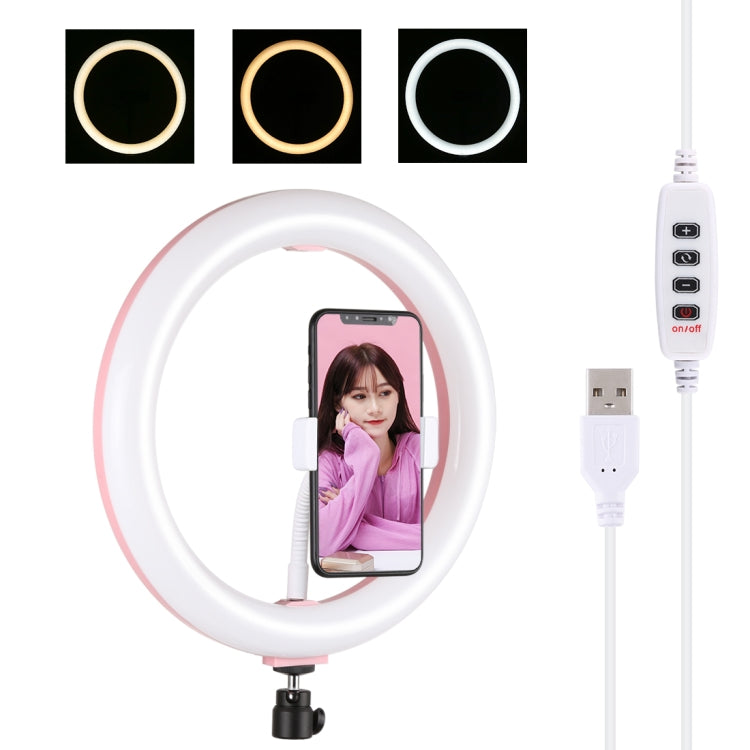 PULUZ 10.2 inch 26cm USB 3 Modes Dimmable Dual Color Temperature LED Curved Diffuse Light Ring Vlogging Selfie Photography Video Lights with Phone Clamp(Pink) - Ring Light by PULUZ | Online Shopping UK | buy2fix