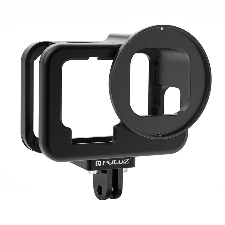 For GoPro HERO13 Black /12 Black /11 Black /10 Black /9 Black PULUZ Thin Housing Shell CNC Aluminum Alloy Protective Cage with Insurance Frame & 52mm UV Lens(Black) - Metal Cases by PULUZ | Online Shopping UK | buy2fix