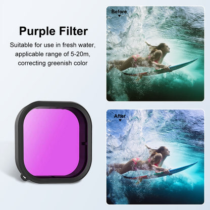 For GoPro Hero11 Black / HERO10 Black / HERO9 Black PULUZ Square Housing Diving Color Lens Filter(Purple) - DJI & GoPro Accessories by PULUZ | Online Shopping UK | buy2fix