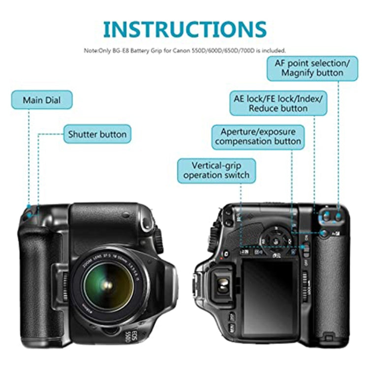 Battery Grip for Canon EOS 550D with Two Battery Holder - Camera Accessories by buy2fix | Online Shopping UK | buy2fix