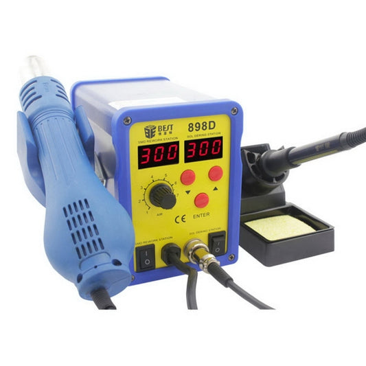 BEST BST-898D 2 in 1 AC 220V 720W LED Displayer Helical Wind Adjustable Temperature Unleaded Hot Air Gun + Solder Station & Soldering Iron(Blue) - Heat Guns by BEST | Online Shopping UK | buy2fix