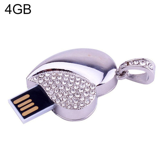 Silver Heart Shaped Diamond Jewelry USB Flash Disk, Special for Valentines Day Gifts (4GB) -  by buy2fix | Online Shopping UK | buy2fix