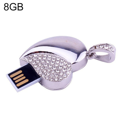 Silver Heart Shaped Diamond Jewelry USB Flash Disk, Special for Valentines Day Gifts (8GB) -  by buy2fix | Online Shopping UK | buy2fix