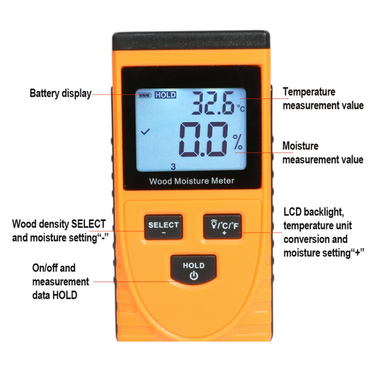 GM630 Digital Wood Moisture Meter with LCD(Orange) - Consumer Electronics by buy2fix | Online Shopping UK | buy2fix