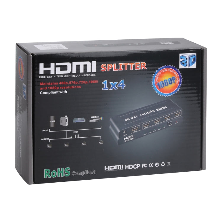 1080P 1x4 HDMI Splitter, 1.4 Version, EU Plug(Black) - Splitter by buy2fix | Online Shopping UK | buy2fix