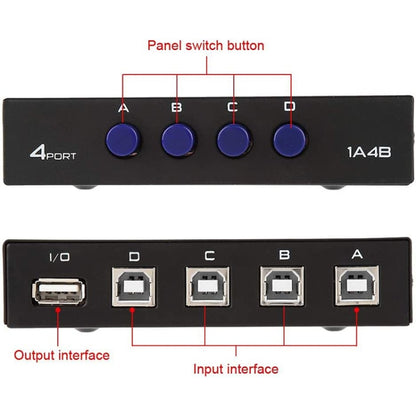 FENGJIE FJ-IA4B-C 4 Ports High Speed USB 2.0 Key-Press Switcher Share Switch Box for PC Computer Scanner Printer - USB Adapter by buy2fix | Online Shopping UK | buy2fix