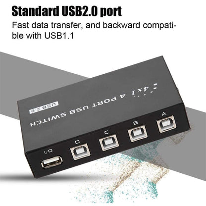 FENGJIE FJ-IA4B-C 4 Ports High Speed USB 2.0 Key-Press Switcher Share Switch Box for PC Computer Scanner Printer - USB Adapter by buy2fix | Online Shopping UK | buy2fix