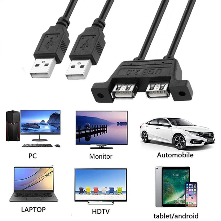 2 USB 2.0 Male to 2-port USB 2.0 Female with 2 Screw Holes Extension Cable, Length: 50cm - USB Cable by buy2fix | Online Shopping UK | buy2fix