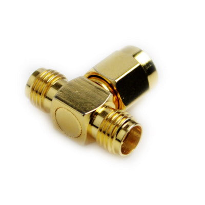 SMA Male to 2 SMA Female Adapter (T Type), Gold Plated(Yellow) - Connectors by buy2fix | Online Shopping UK | buy2fix