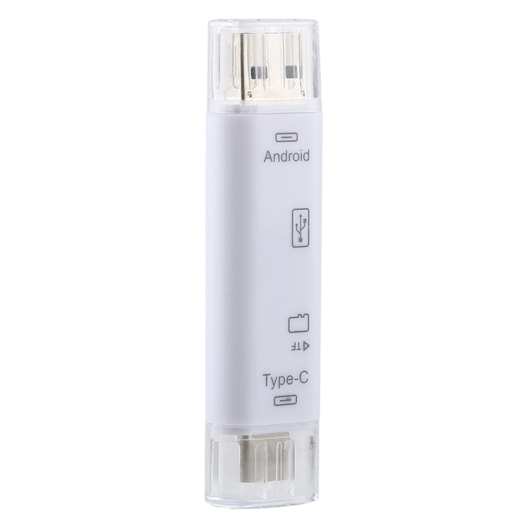 D-188 3 in 1 TF & USB to Micro USB & Type-C Card Reader OTG Adapter Connector(White) - OTG Adapter by buy2fix | Online Shopping UK | buy2fix