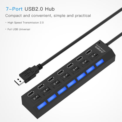 7 Ports USB Hub 2.0 USB Splitter High Speed 480Mbps with ON/OFF Switch / 7 LEDs(Black) - USB 2.0 HUB by buy2fix | Online Shopping UK | buy2fix