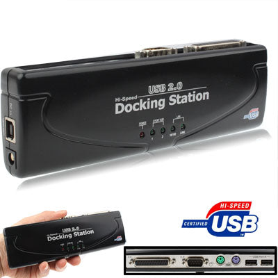 Hi-speed USB 2.0 Docking Station with 8 Ports (2xUSB 2.0 + PS2 Mouse + PS2 Keyboard + RS232 + DB25 + LAN + Upstream),Black(Black) - USB 2.0 HUB by buy2fix | Online Shopping UK | buy2fix