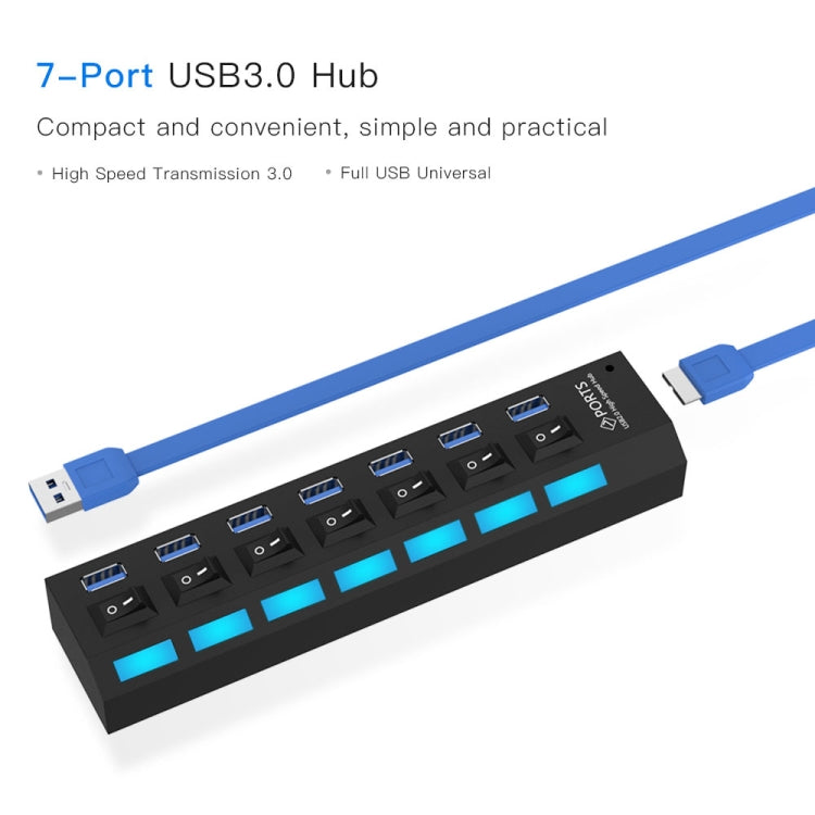 7 Ports USB 3.0 HUB, Super Speed 5Gbps, Plug and Play, Support 1TB(Black) - USB 3.0 HUB by buy2fix | Online Shopping UK | buy2fix