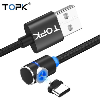 TOPK 2m 2.4A Max USB to USB-C / Type-C 90 Degree Elbow Magnetic Charging Cable with LED Indicator(Black) - Mobile Accessories by TOPK | Online Shopping UK | buy2fix