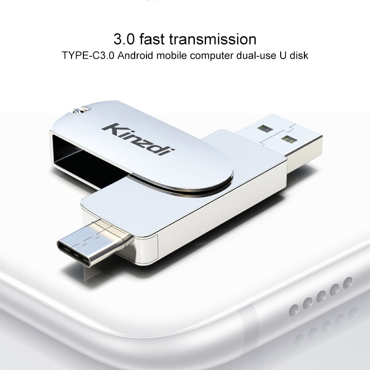 Kinzdi 64GB USB 3.0 + Type-C 3.0 Interface Metal Twister Flash Disk V11 (Silver) - USB Flash Drives by Kinzdi | Online Shopping UK | buy2fix