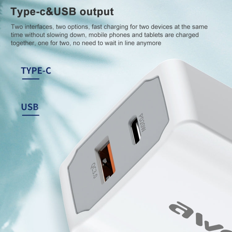 awei PD4 20W PD Type-C + QC 3.0 USB Interface Fast Charging Travel Charger with Data Cable, EU Plug - Apple Accessories by awei | Online Shopping UK | buy2fix