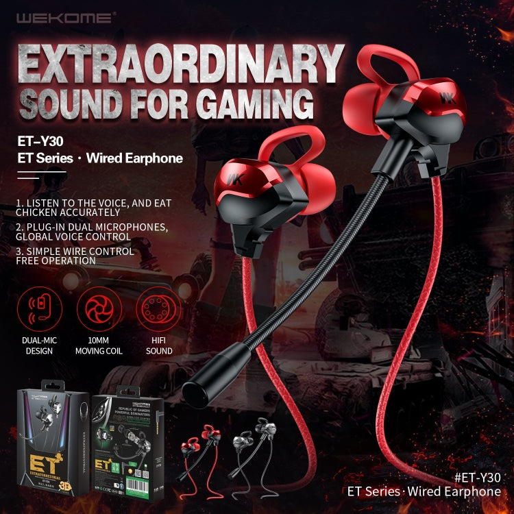 WK ET-Y30 ET Series 3.5mm Elbow In-ear Wired Wire-control Gaming Earphone with Microphone (Black) - Normal Style Earphone by WK | Online Shopping UK | buy2fix