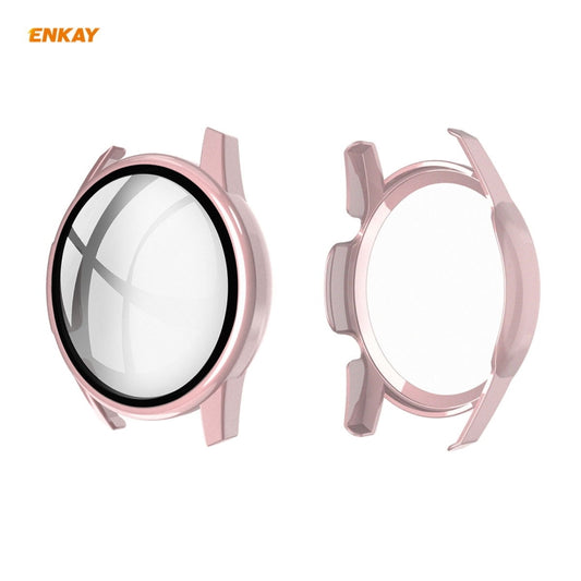 For Huawei Watch GT 2 42mm ENKAY Hat-Prince ENK-AC8201 Full Coverage PC Frosted Case + 9H Tempered Glass Protector(Pink) - Watch Cases by ENKAY | Online Shopping UK | buy2fix