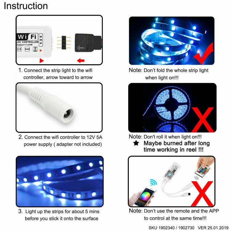 5M 5050 RGB LED Strip Light WIFI Smart Home Power Kit Set (Not waterproof) - Bare Board Light by buy2fix | Online Shopping UK | buy2fix