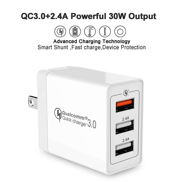 SDC-30W 2 in 1 USB to 8 Pin Data Cable + 30W QC 3.0 USB + 2.4A Dual USB 2.0 Ports Mobile Phone Tablet PC Universal Quick Charger Travel Charger Set,  US Plug - Apple Accessories by buy2fix | Online Shopping UK | buy2fix