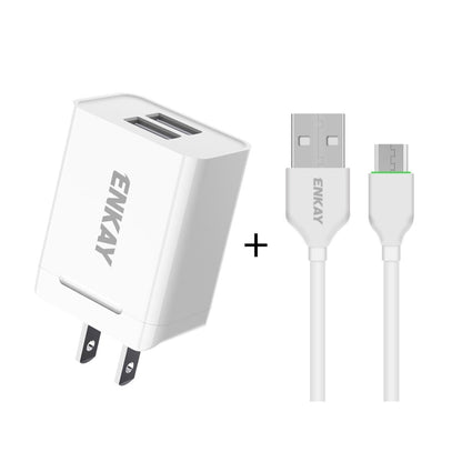 ENKAY Hat-Prince U008-1 10.5W 2.1A Dual USB Charging US Plug Travel Power Adapter With 2.1A 1m Micro USB Cable - USB Charger by ENKAY | Online Shopping UK | buy2fix