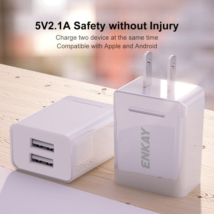 ENKAY Hat-Prince U008-1 10.5W 2.1A Dual USB Charging US Plug Travel Power Adapter With 2.1A 1m Micro USB Cable - USB Charger by ENKAY | Online Shopping UK | buy2fix