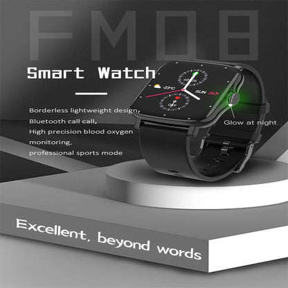 FM08 1.69 inch Color Screen Smart Watch IP67 Waterproof,Support Heart Rate Monitoring/Blood Pressure Monitoring/Blood Oxygen Monitoring/Sleep Monitoring(Black) - Smart Wear by buy2fix | Online Shopping UK | buy2fix