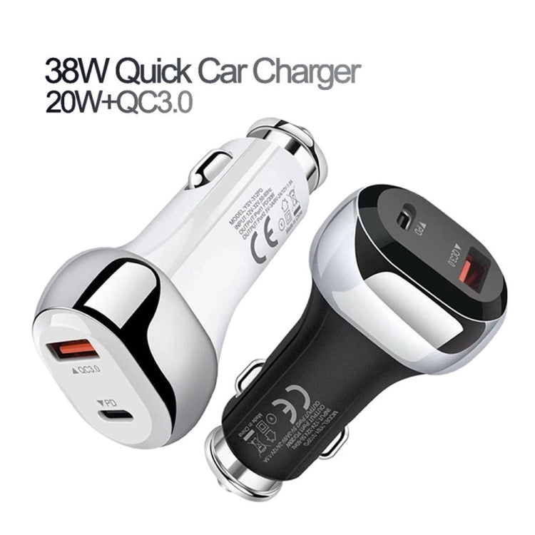 YSY-312PD PD 20W USB-C / Type-C + QC3.0 18W USB Interface 38W High-power Car Charger(White) - In Car by buy2fix | Online Shopping UK | buy2fix