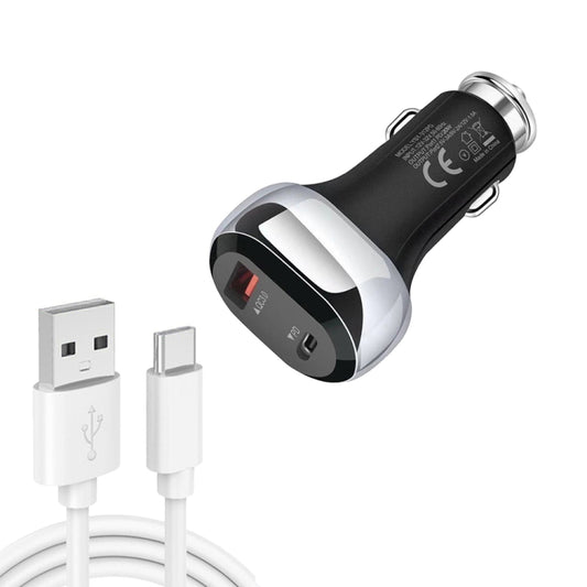 YSY-312PD QC3.0 18W USB + PD 20W USB-C / Type-C Car Charger with USB to USB-C / Type-C Data Cable(Black) - In Car by buy2fix | Online Shopping UK | buy2fix