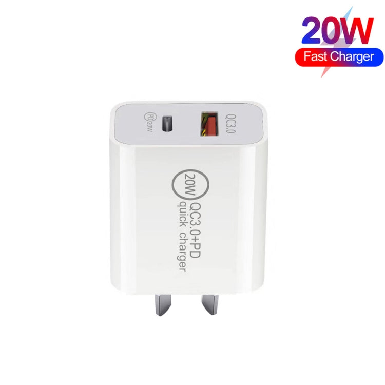 TCS-20WACA 20W PD Type-C + QC 3.0 USB Interface Fast Charging Travel Charger with USB-C / Type-C to 8 Pin Fast Charge Data Cable AU Plug - Apple Accessories by buy2fix | Online Shopping UK | buy2fix