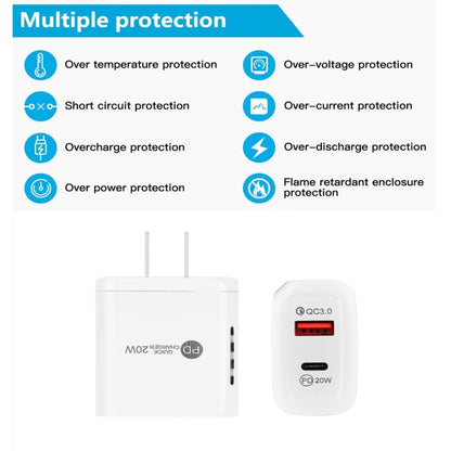 TE-PD01 PD 20W + QC3.0 USB Dual Ports Quick Charger with Indicator Light, US Plug(White) - Apple Accessories by buy2fix | Online Shopping UK | buy2fix