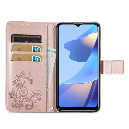 For OPPO A16 Four-leaf Clasp Embossed Buckle Leather Phone Case(Rose Gold) - OPPO & vivo Accessories by buy2fix | Online Shopping UK | buy2fix