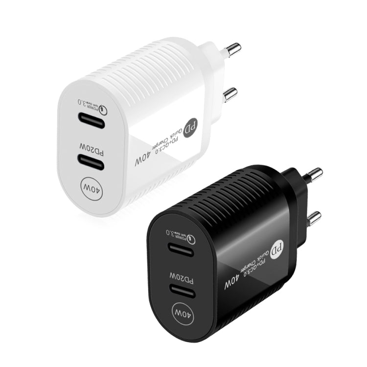 40W Dual Port PD / Type-C Fast Charger for iPhone / iPad Series, EU Plug(White) - Apple Accessories by buy2fix | Online Shopping UK | buy2fix