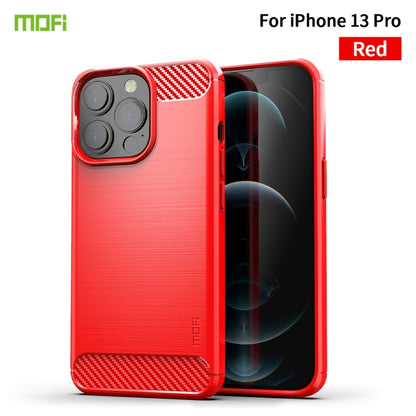 For iPhone 13 Pro MOFI Gentleness Series Brushed Texture Carbon Fiber Soft TPU Case  (Red) - iPhone 13 Pro Cases by MOFI | Online Shopping UK | buy2fix