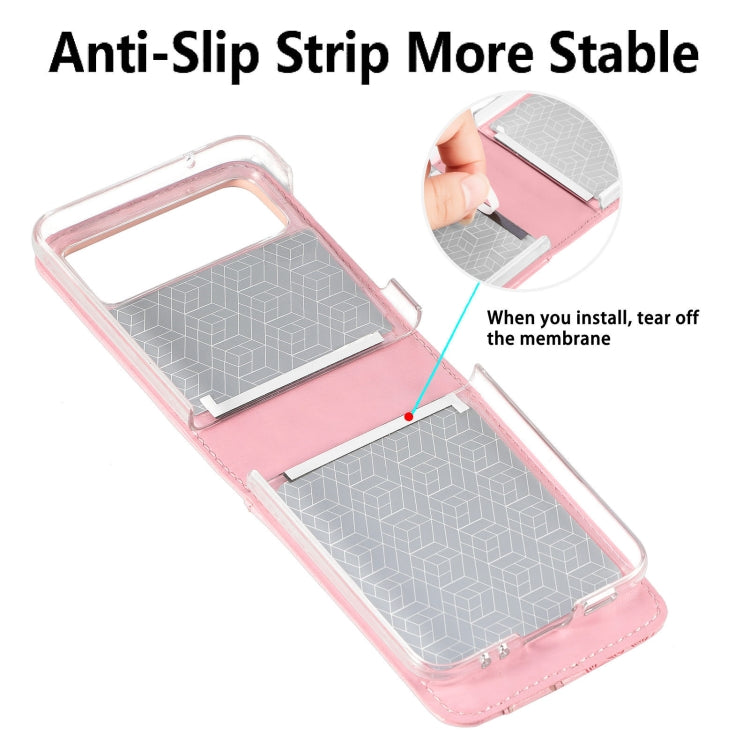 For Samsung Galaxy Z Flip 5G Diagonal Lanyard Embossed Card Phone Case(Pink) - Samsung Accessories by buy2fix | Online Shopping UK | buy2fix