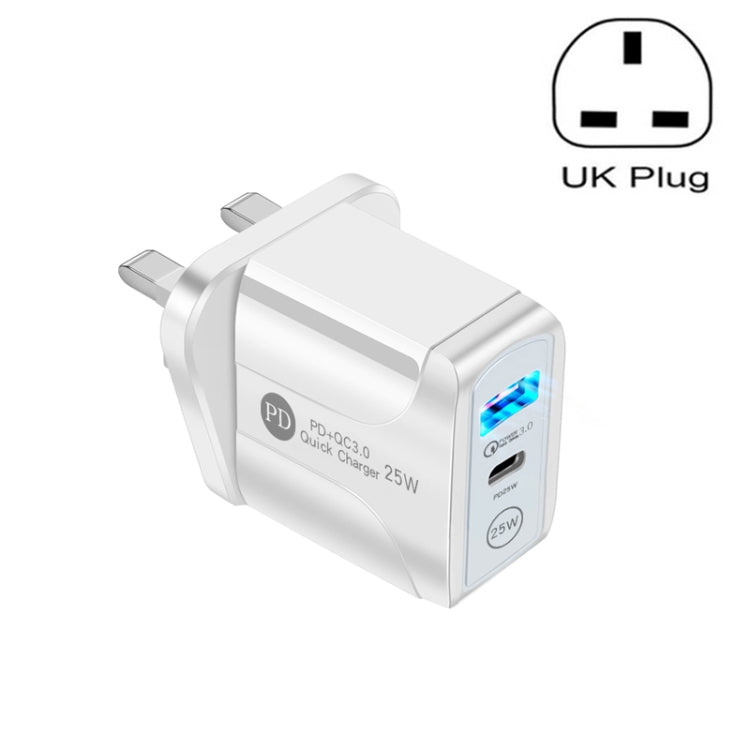 PD25W USB-C / Type-C + QC3.0 USB Dual Ports Fast Charger, UK Plug(White) - Apple Accessories by buy2fix | Online Shopping UK | buy2fix